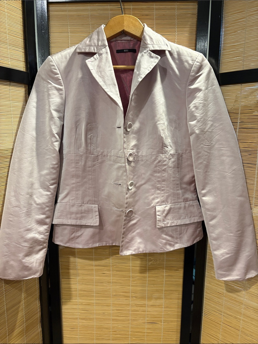Hugo Boss Pale Pink silk Button-Front Blazer Jacket
